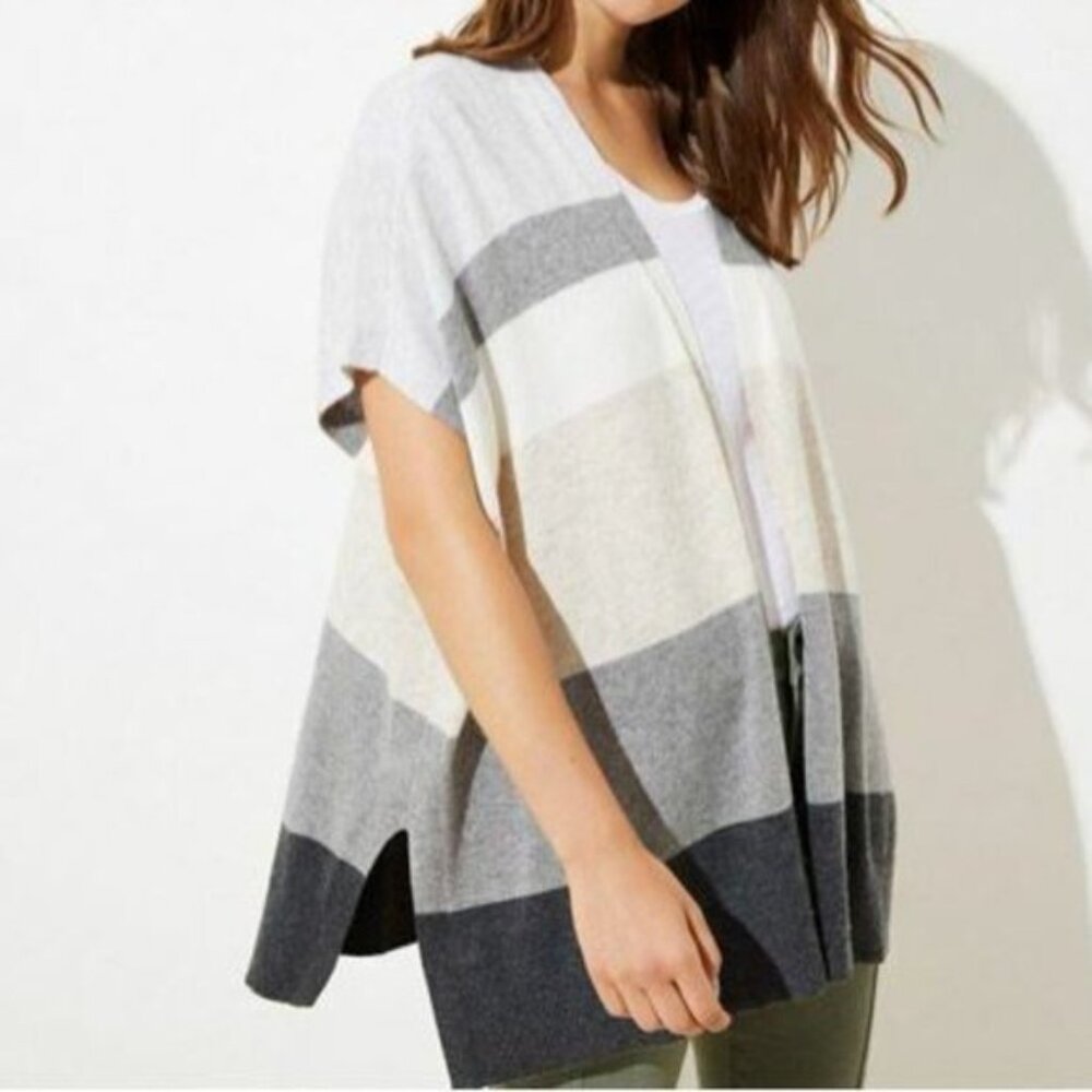 Ann Taylor LOFT Gray Colorblock Thin Knit Open Poncho Cardigan Sweater Size XS/S